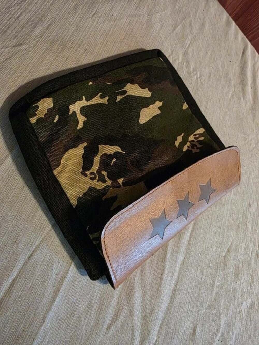 Camo & Leather Belt Pouch w/ Metal Stars - Heavy Duty Utility / Outdoor Pouch